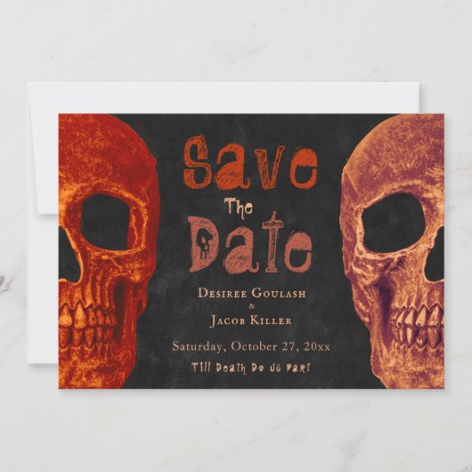 Gothic Skull Oranje Black Halloween Save the Date (Voorkant)