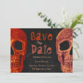 Gothic Skull Oranje Black Halloween Save the Date (Staand voorkant)