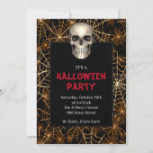 Gothic Skull Oranje Spider Web Halloween Party Kaart (Voorkant)