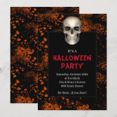 Gothic Skull Oranje Splatter Halloween Party Kaart (Voorkant / Achterkant)