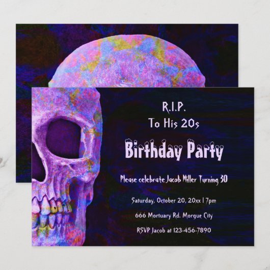 Gothic Skull Paars Birthday Party RIP naar zijn tw Kaart (Voorkant / Achterkant)