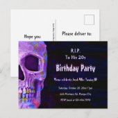 Gothic Skull Paars Birthday Party RIP naar zijn tw Uitnodiging Briefkaart (Voorkant / Achterkant)