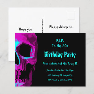 Gothic Skull Paars Blauwgroen Birthday RIP naar zi Uitnodiging Briefkaart