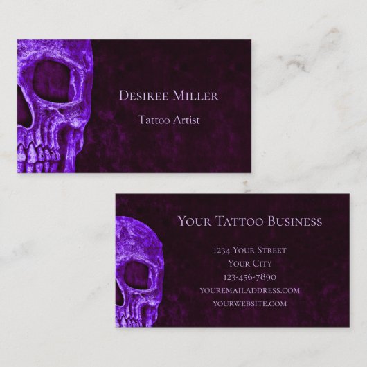 Gothic Skull Paars Burgundy Tattoo Shop Visitekaartje (Voorkant / Achterkant)