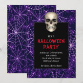 Gothic Skull Paars Spider Web Halloween Party Kaart (Voorkant / Achterkant)