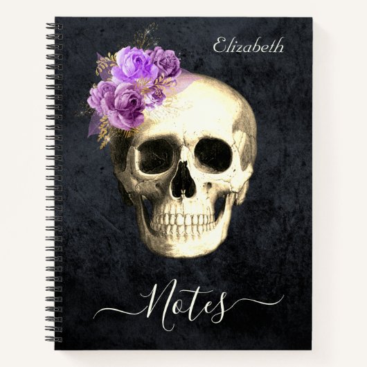 Gothic Skull Paarse Rozen Aangepast Notitieboek (Voorkant)