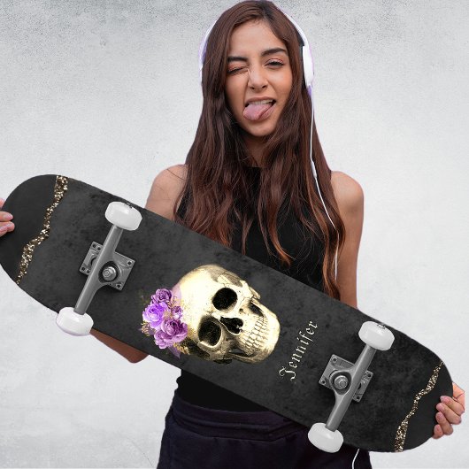 Gothic Skull Paarse Rozen Aangepast Persoonlijk Skateboard