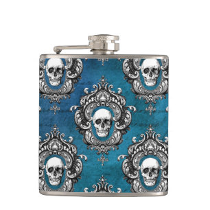 Gothic Skull Pattern op Royal Blue Heupfles