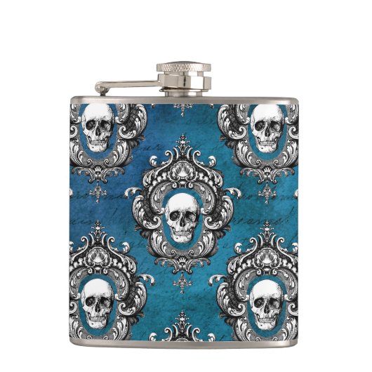 Gothic Skull Pattern op Royal Blue Heupfles (Voorkant)