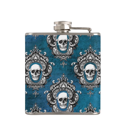 Gothic Skull Pattern op Royal Blue Heupfles (Achterkant)