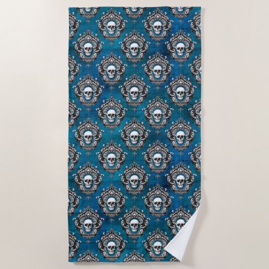 Gothic Skull Pattern op Royal Blue Strandlaken (Voorkant)