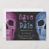 Gothic Skull Pink Blue Halloween Save the Date (Voorkant)