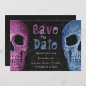 Gothic Skull Pink Blue Halloween Save the Date (Voorkant / Achterkant)