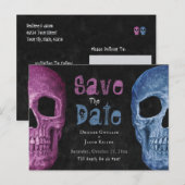 Gothic Skull Pink Blue Save the Date Aankondigingskaart (Voorkant / Achterkant)