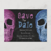 Gothic Skull Pink Blue Save the Date Aankondigingskaart (Voorkant)