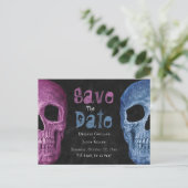 Gothic Skull Pink Blue Save the Date Aankondigingskaart (Staand voorkant)