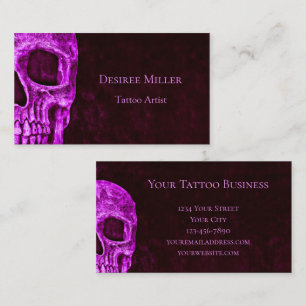 Gothic Skull Pink Burgundy Tattoo Shop Visitekaartje