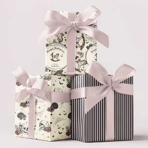 Gothic Skull Pink Roses Pumpkin Girl Halloween Inpakpapier Vel