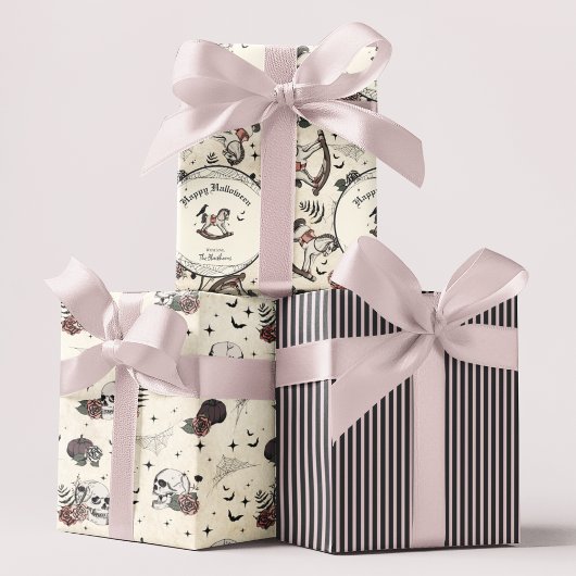 Gothic Skull Pink Roses Pumpkin Girl Halloween Inpakpapier Vel