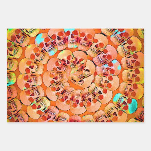 Gothic Skull Pop Art Oranje Cool Spiral Pattern Inpakpapier Vel (Voorkant 3)