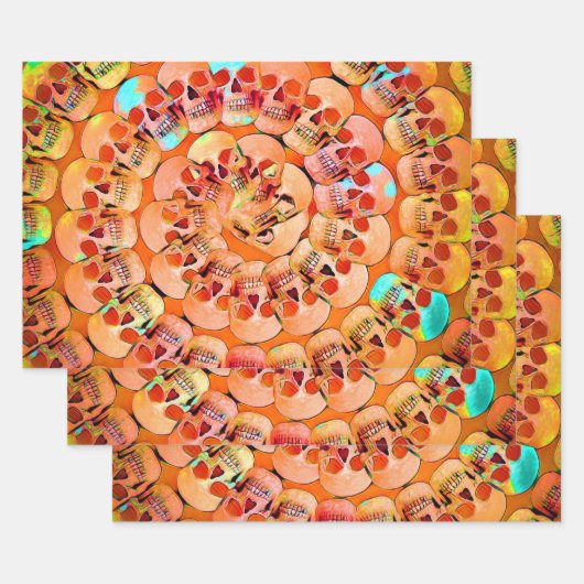 Gothic Skull Pop Art Oranje Cool Spiral Pattern Inpakpapier Vel (Set)