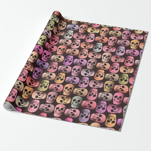 Gothic Skull Pop Art roze groen kleurig design Cadeaupapier (Uitgerold)