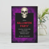 Gothic Skull Purple Grunge Halloween Party Kaart (Staand voorkant)