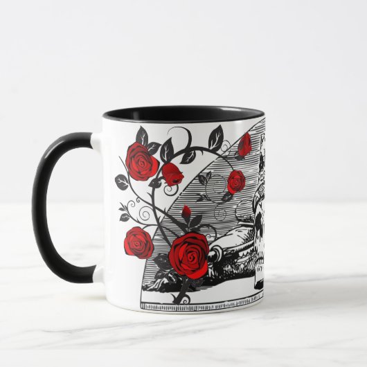 Gothic Skull Queen met Red Roses Coffee Gift Mok (Links)