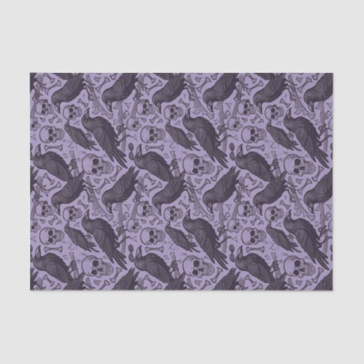 Gothic Skull & Raven in het Paarse Midnight Macabr Tissuepapier (Voorkant)