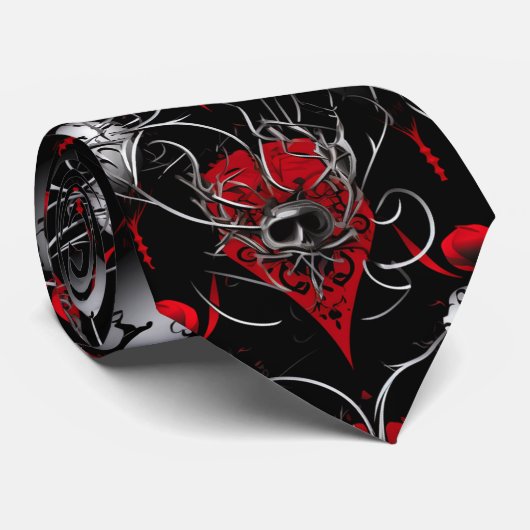 Gothic Skull Red Black and Gray Line Art Stropdas (Opgerold)