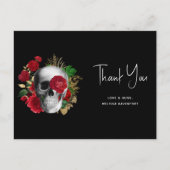 Gothic Skull Red Flowers & Gold Leaves - Hartelijk Briefkaart (Voorkant)