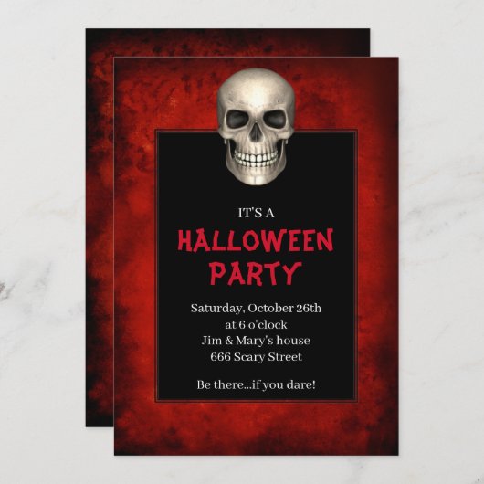 Gothic Skull Red Grunge Halloween Party Kaart (Voorkant / Achterkant)