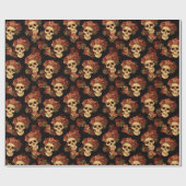 Gothic Skull Red Rose Black Halloween Patroon Cadeaupapier (Vlak)