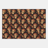 Gothic Skull Red Rose Black Halloween Patroon Inpakpapier Vel (Voorkant 3)
