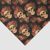 Gothic Skull Red Rose Black Halloween Patroon Tissuepapier (Detail)