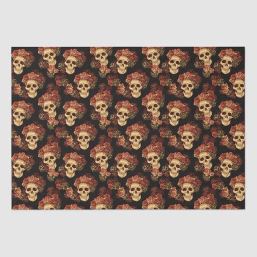 Gothic Skull Red Rose Black Halloween Patroon Tissuepapier (Voorkant)