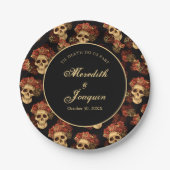 Gothic Skull Red Rose Black Halloween Wedding Papieren Bordje (Voorkant)