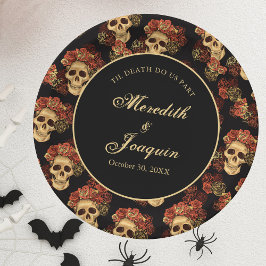 Gothic Skull Red Rose Black Halloween Wedding Papieren Bordje