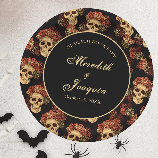 Gothic Skull Red Rose Black Halloween Wedding Papieren Bordje