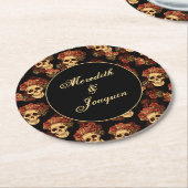 Gothic Skull Red Rose Black Halloween Wedding Ronde Kartonnen Onderzetter (Gebogen)