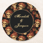 Gothic Skull Red Rose Black Halloween Wedding Ronde Kartonnen Onderzetter (Voorkant)