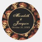 Gothic Skull Red Rose Black Halloween Wedding Ronde Sticker (Voorkant)