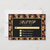 Gothic Skull Red Rose Black Halloween Wedding RSVP Kaartje (Voorkant)