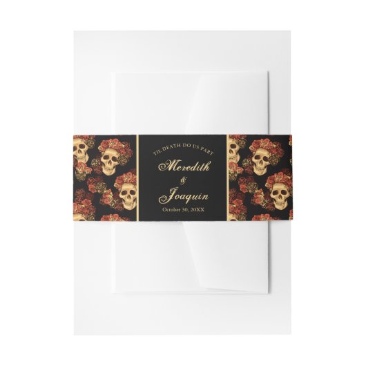 Gothic Skull Red Rose Black Halloween Wedding Uitnodigingen Wikkel (Voorkant Voorbeeld)