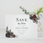 Gothic Skull Red Rose Save the Date Wedding Kaart (Staand voorkant)