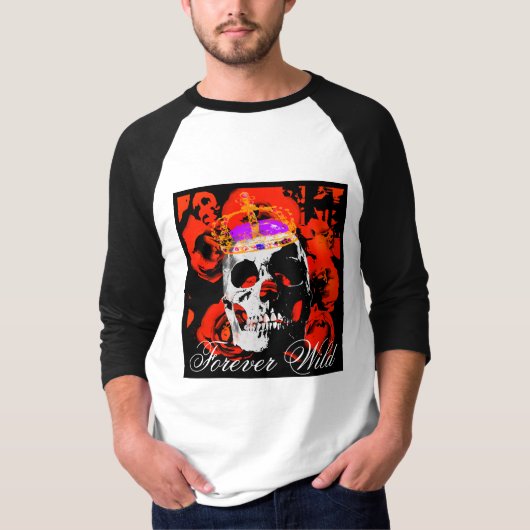 Gothic Skull Red Roses Baseball T-shirt (Voorkant)