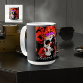 Gothic Skull Red Roses Coffee Mok
