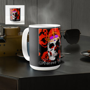 Gothic Skull Red Roses Coffee Mok