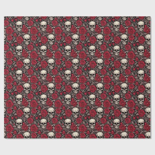 Gothic Skull & Red Roses Toile Pattern Cadeaupapier (Vlak)