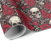 Gothic Skull & Red Roses Toile Pattern Cadeaupapier (Rol Hoek)